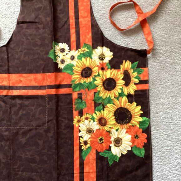 Handmade Apron + Matching Oven Mitts Size S Sunflowers Fall Colors Kitchen - Picture 2 of 5